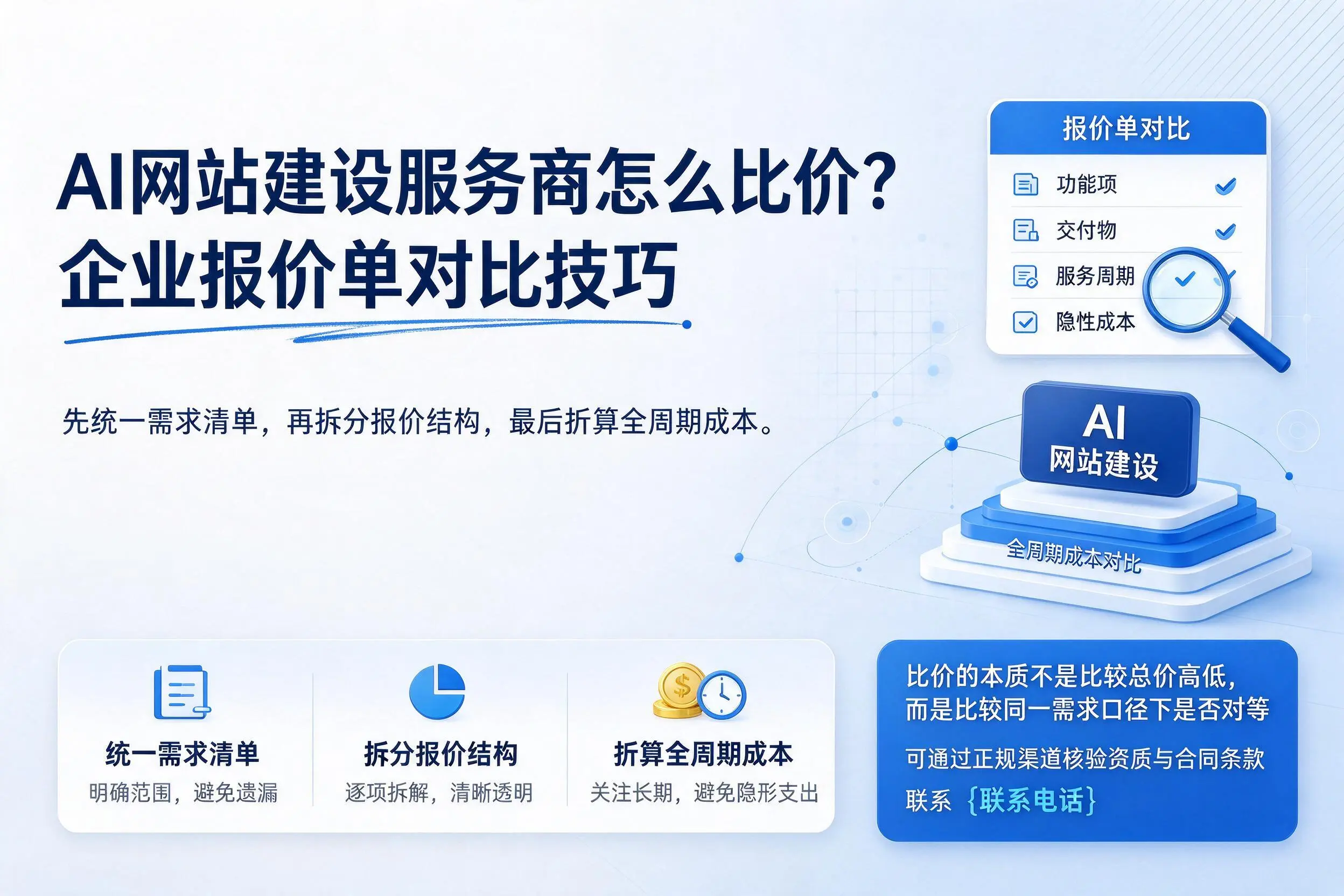 AI网站建设服务商怎么比价？广州企业报价单对比技巧
