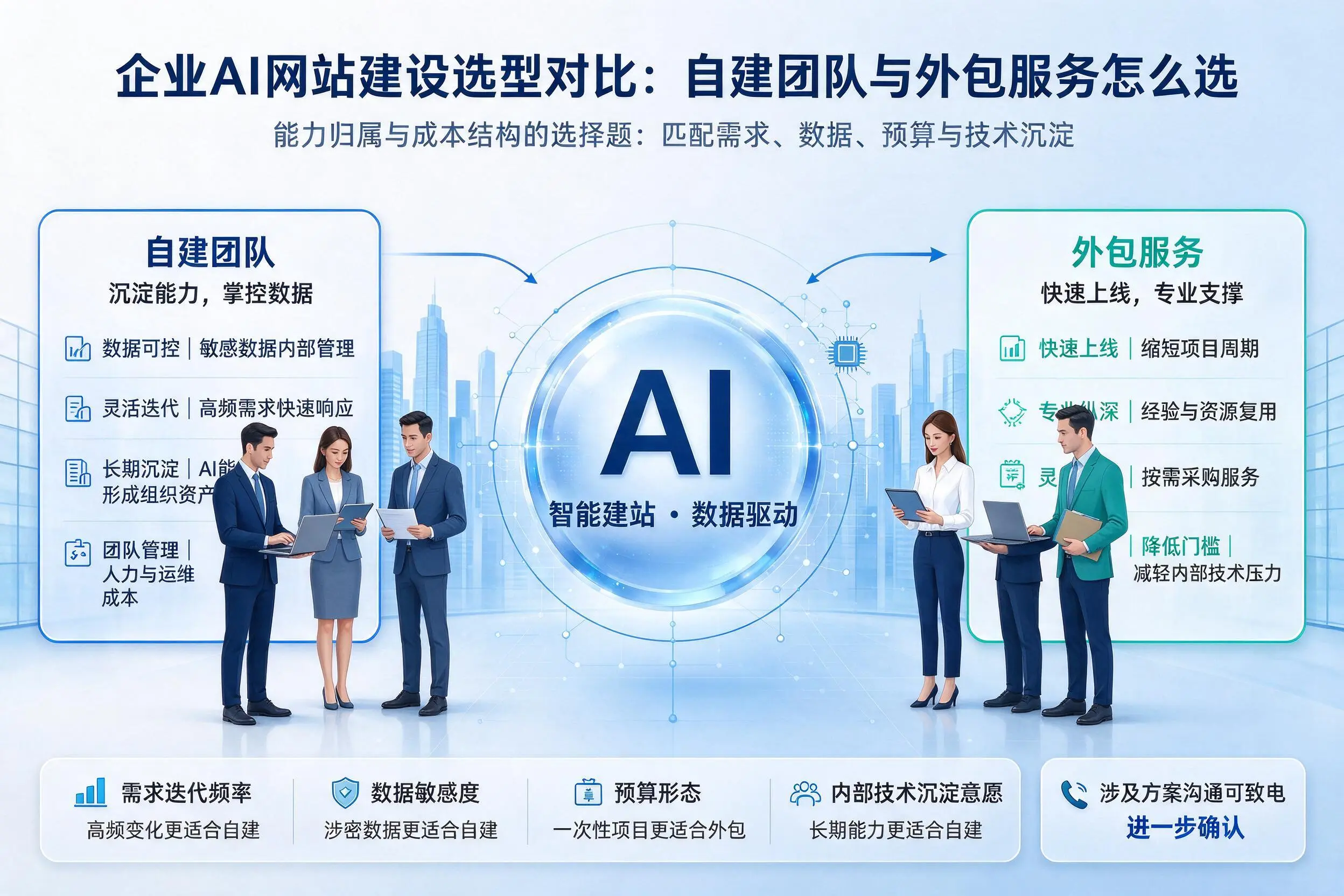 广州企业AI网站建设选型对比:自建团队与外包服务怎么选